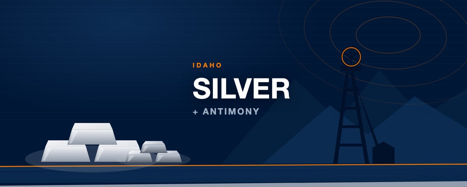 Stacked silver and antimony ingots before a mine headframe