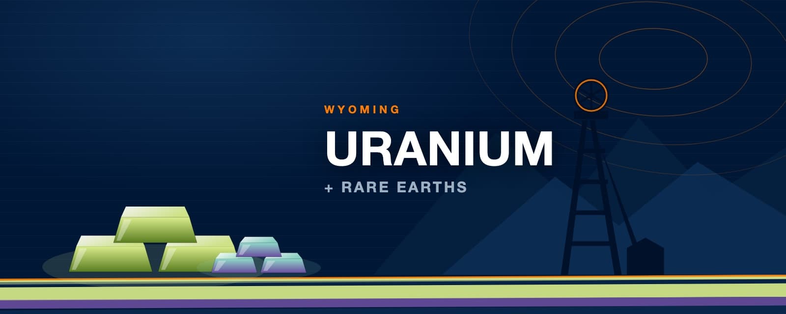Stacked uranium and rare earth ingots before a mine headframe
