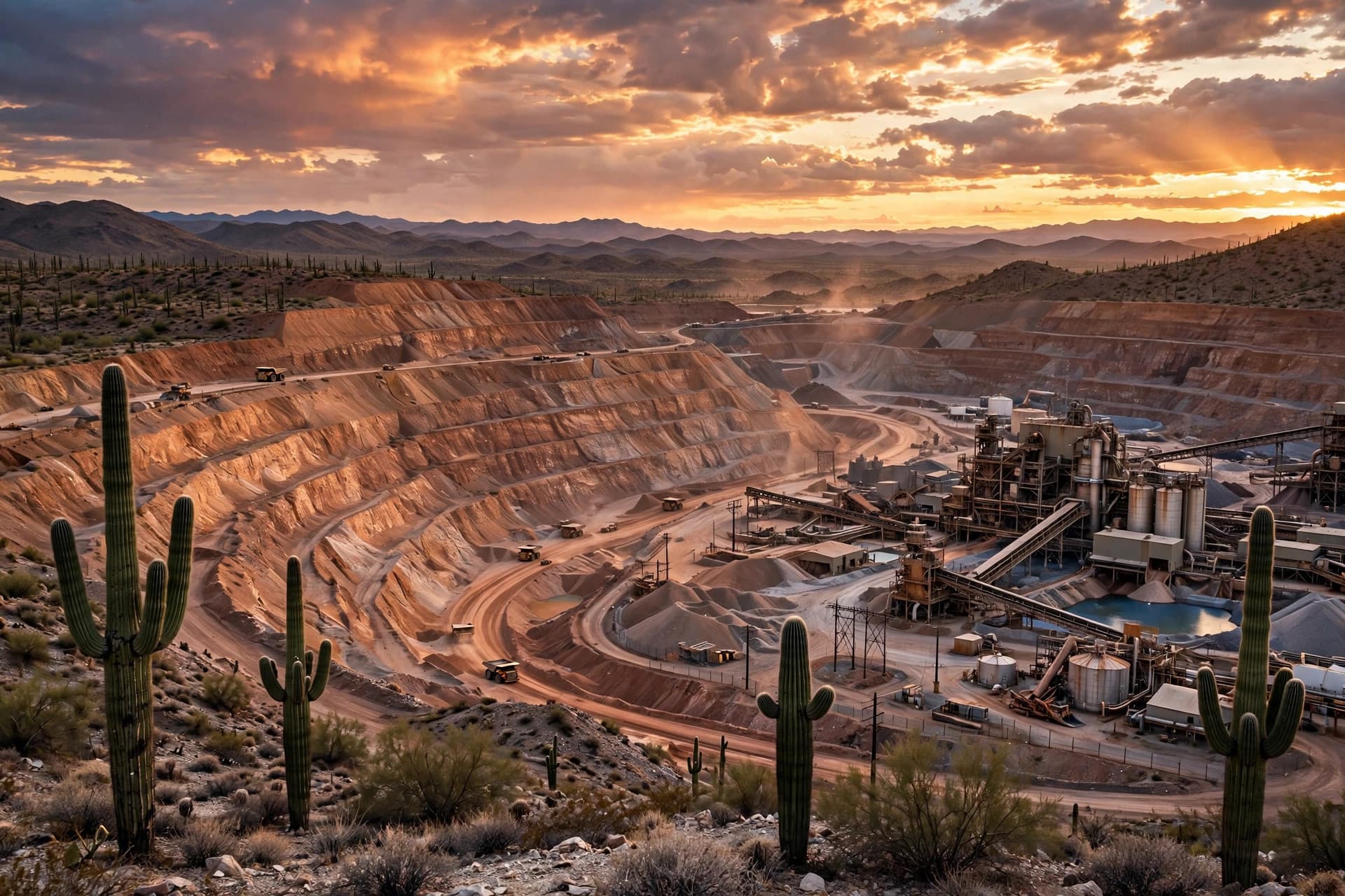 Copper mine in the Arizona desert at golden hour