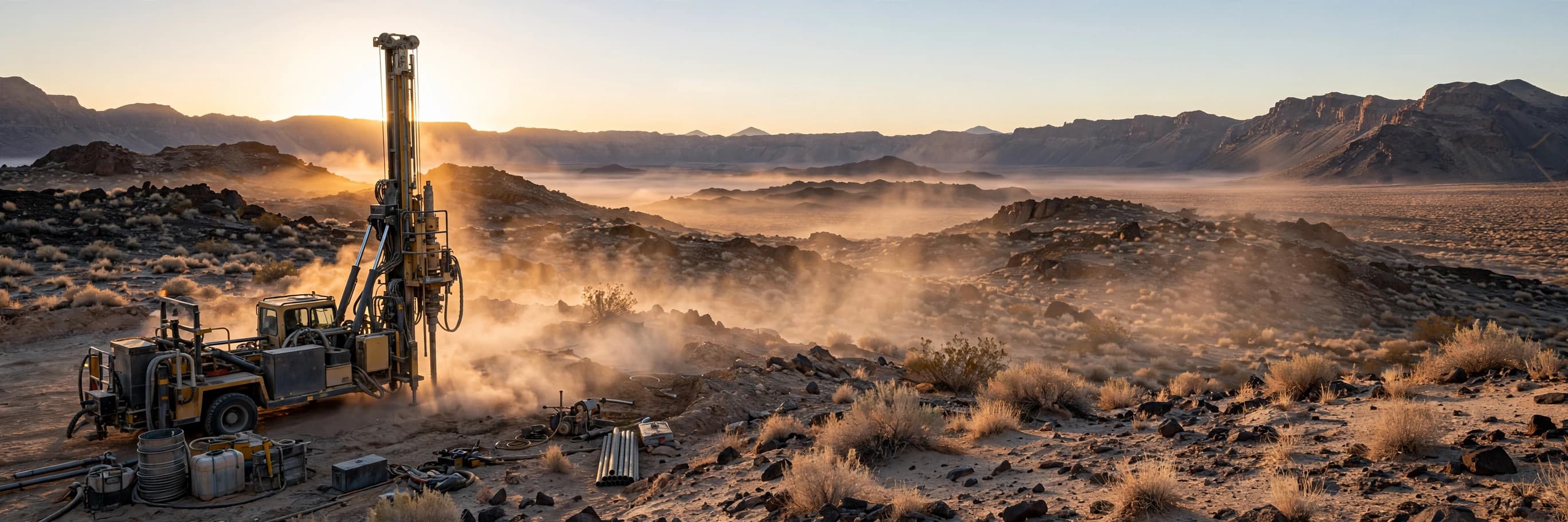 Exploration drill rig working in the Nevada high desert at dawn