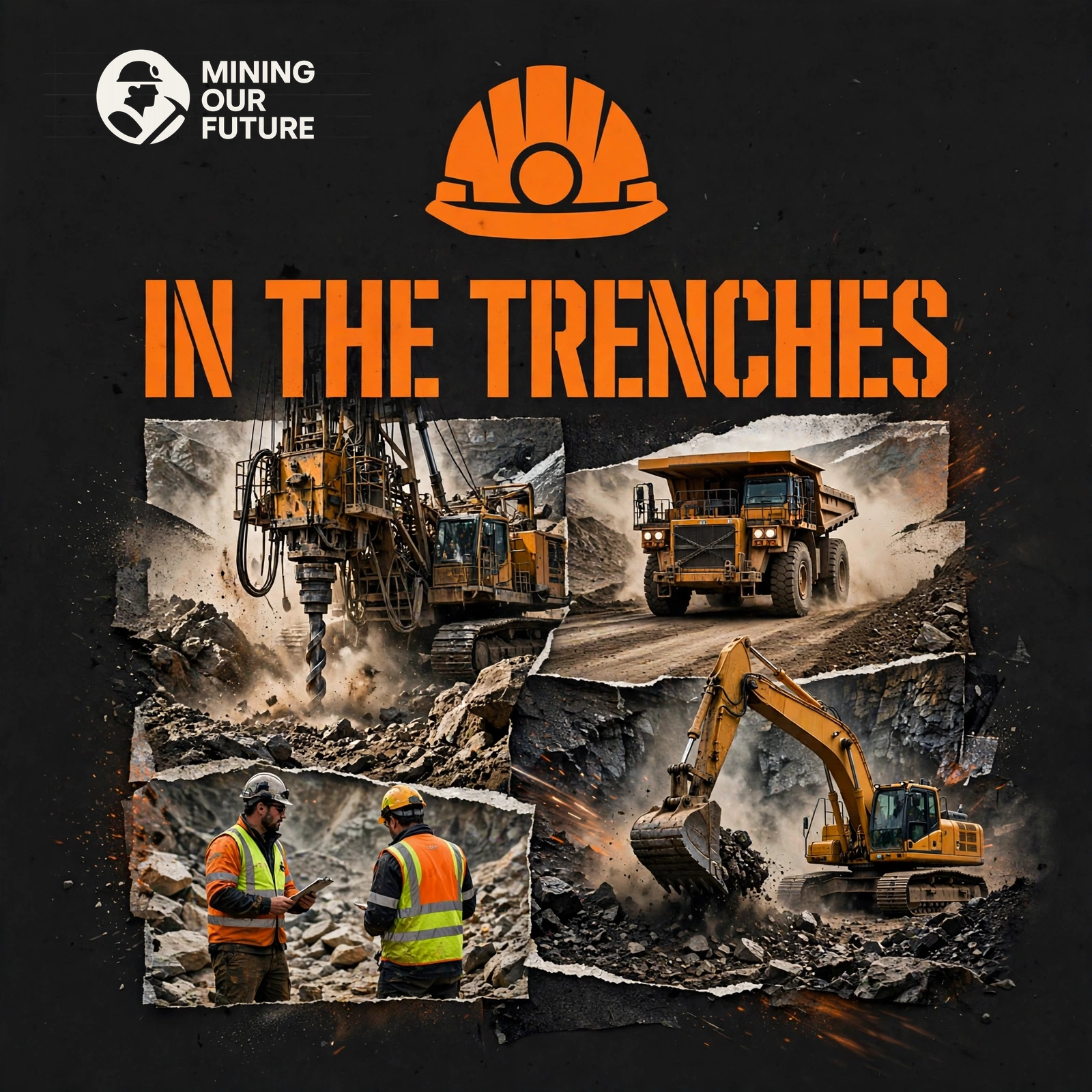 In the Trenches artwork featuring mining crews and heavy equipment