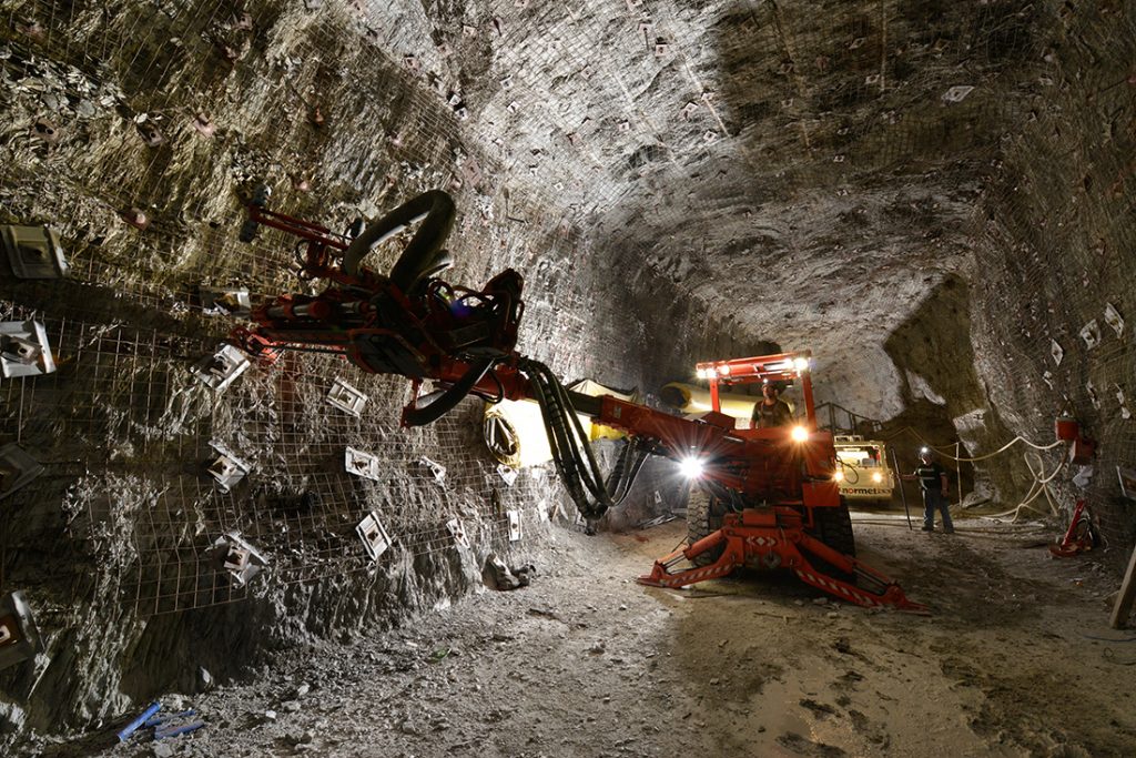 Underground jumbo drilling at the Lucky Friday mine
